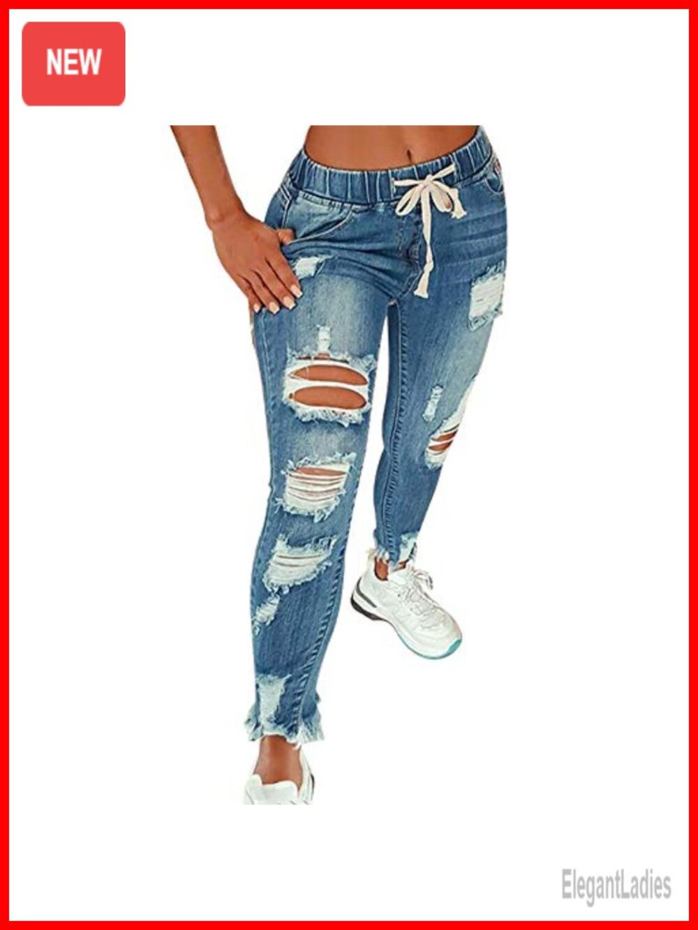 High Waist Skinny Stretch Ripped Jeans Destroyed Denim Pants Plus Size